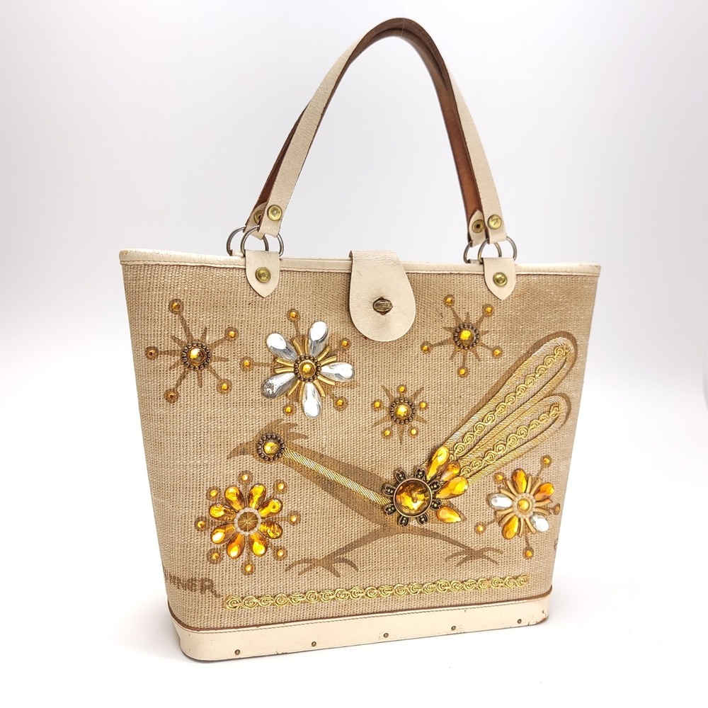 Enid Collins Of Texas Vintage 1960's Purse Bag Road Runner‎ Leather Canvas Wood
